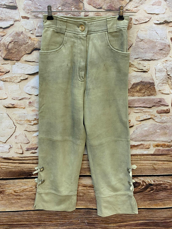 Damen Trachtenlederhose Alt Salzburg in Salbeigrün 7/8 Länge Größe 36