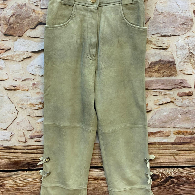 Damen Trachtenlederhose Alt Salzburg in Salbeigrün 7/8 Länge Größe 36