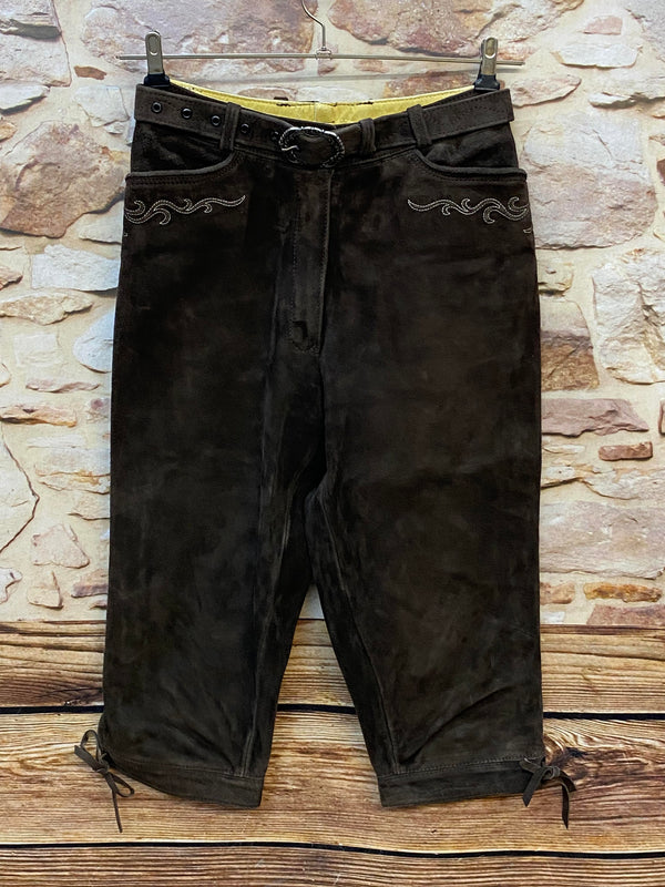 Damen Trachtenlederhose dunkelbraun Gr. 36 Beckert Modell 3/4 mit Stickerei und Gürtel
