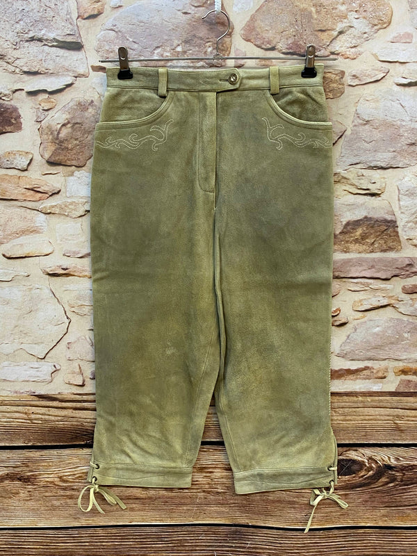Damen Trachtenlederhose Spieth & Wensky Gr. 38 olivgrün aus Veloursleder kniebund