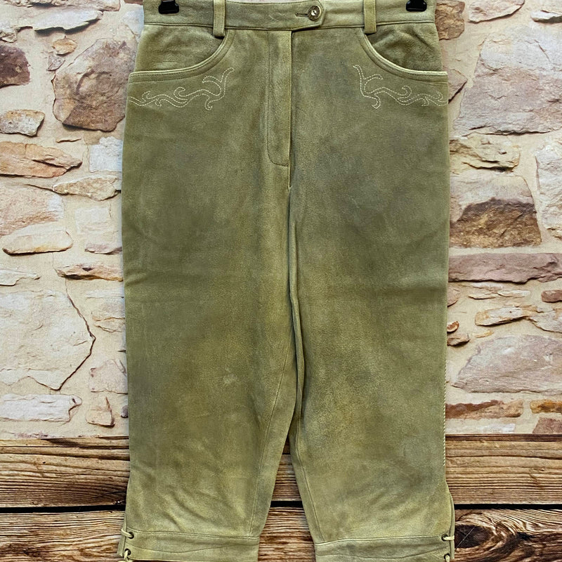 Damen Trachtenlederhose Spieth & Wensky Gr. 38 olivgrün aus Veloursleder kniebund