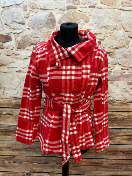 Kurzmantel in Rot-Kariert – Made in Italy – Größe M