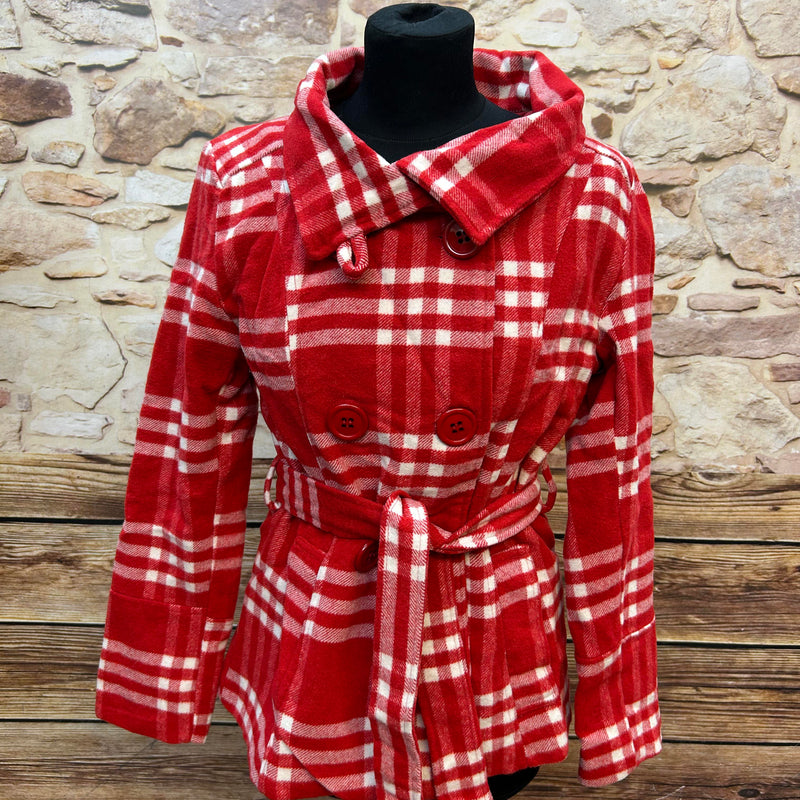 Kurzmantel in Rot-Kariert – Made in Italy – Größe M