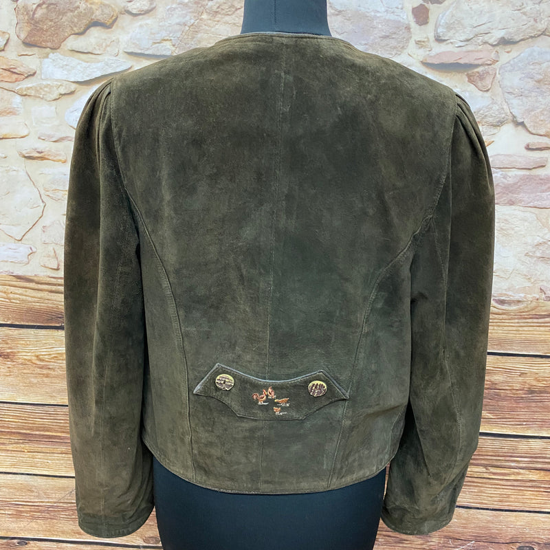 Kurze Vintage Trachtenjacke für Damen Echtleder braungrün Gr.38