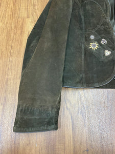 Kurze Vintage Trachtenjacke für Damen Echtleder braungrün Gr.38