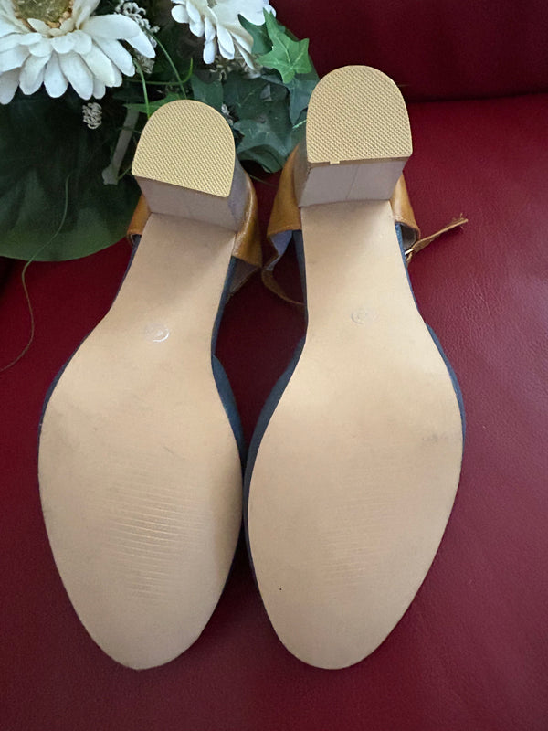 Vintage 20er-Jahre Damen-Tanzschuhe Blau/Braun – Größe 40