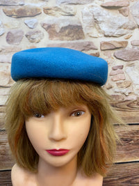 Chapeau pilulier femme vintage bleu, taille unique