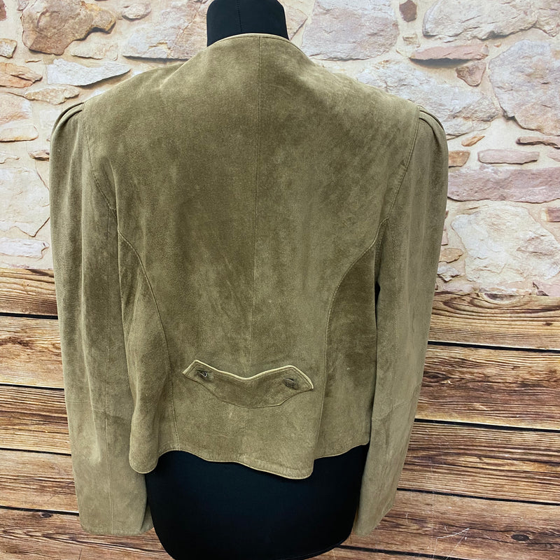Trachten Damenjacke kurze Jacke Echtleder Vintage Gr.42 grün/beige
