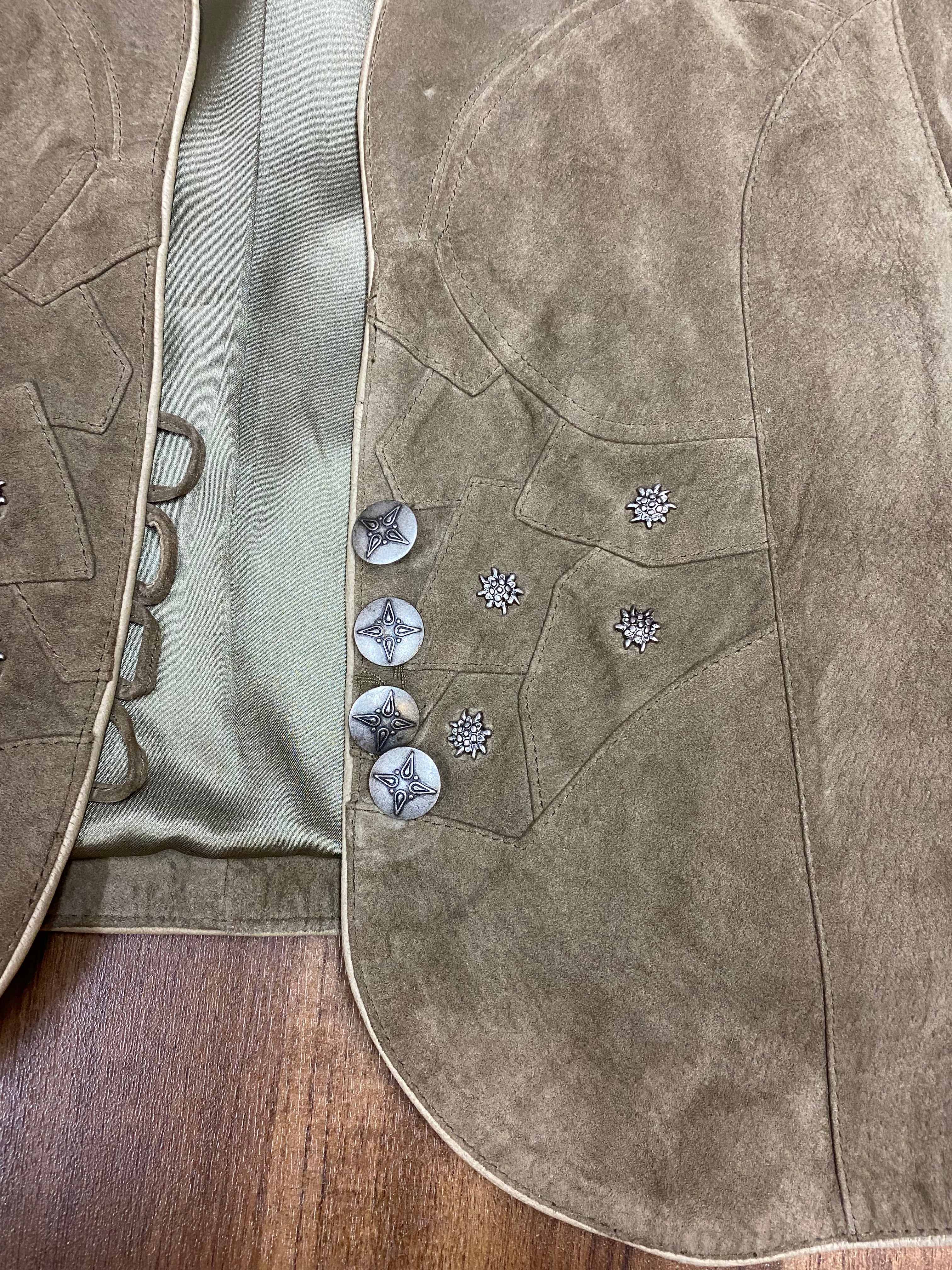 Trachten Damenjacke kurze Jacke Echtleder Vintage Gr.42 grün/beige