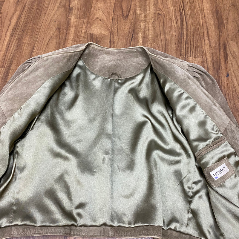 Trachten Damenjacke kurze Jacke Echtleder Vintage Gr.42 grün/beige