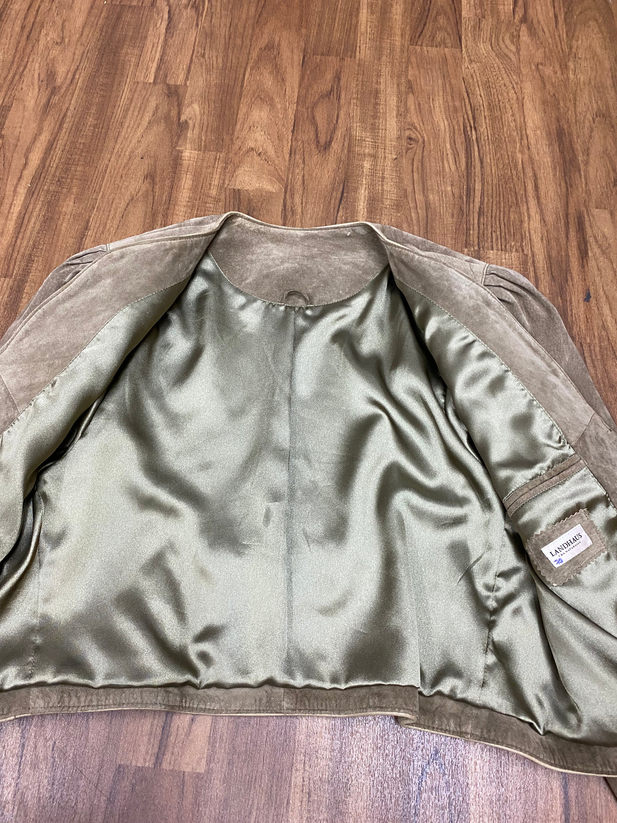 Trachten Damenjacke kurze Jacke Echtleder Vintage Gr.42 grün/beige