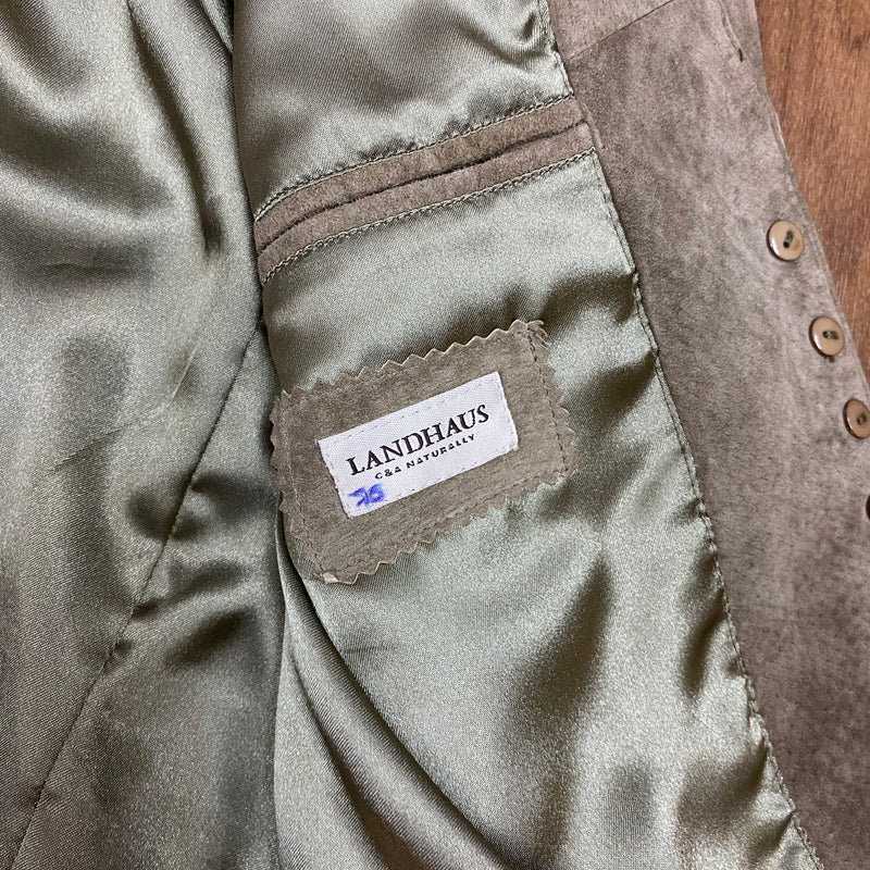 Trachten Damenjacke kurze Jacke Echtleder Vintage Gr.42 grün/beige