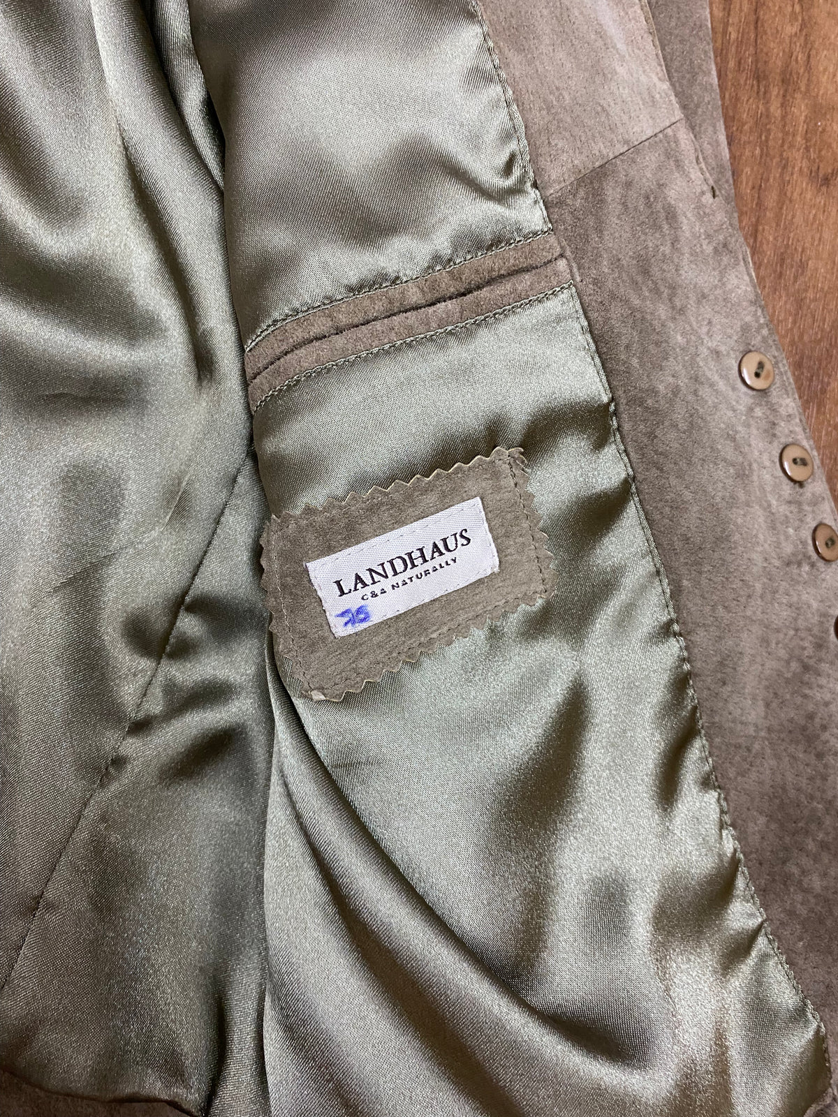 Trachten Damenjacke kurze Jacke Echtleder Vintage Gr.42 grün/beige