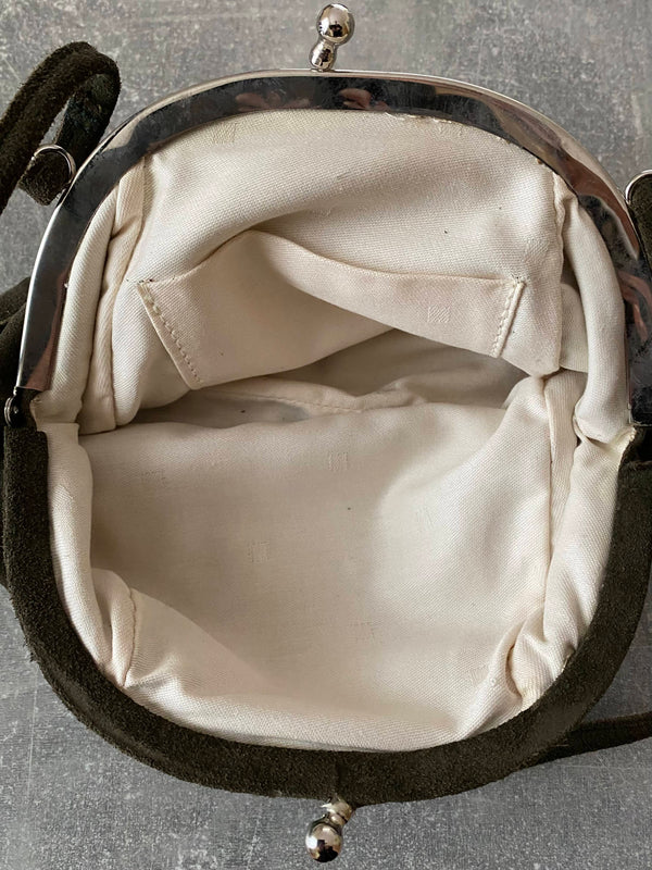 Vintage Trachten-Handtasche Grün mit Edelweiß-Herz