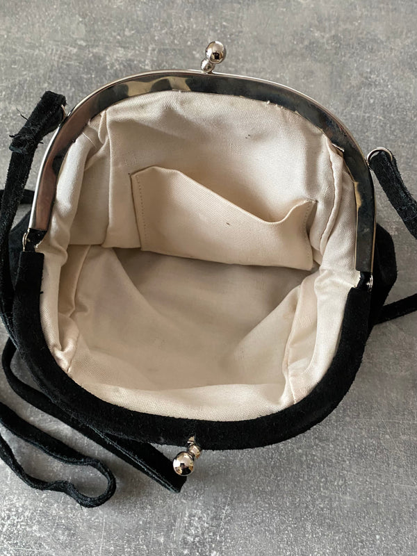 Vintage Trachten-Handtasche Schwarz mit Edelweiß-Herz