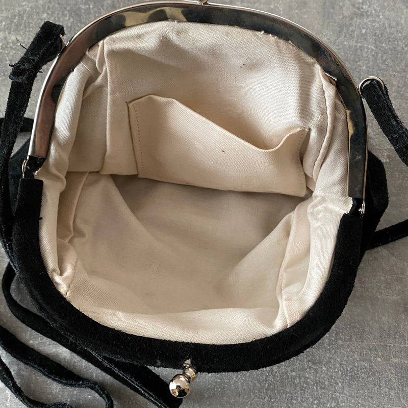 Vintage Trachten-Handtasche Schwarz mit Edelweiß-Herz