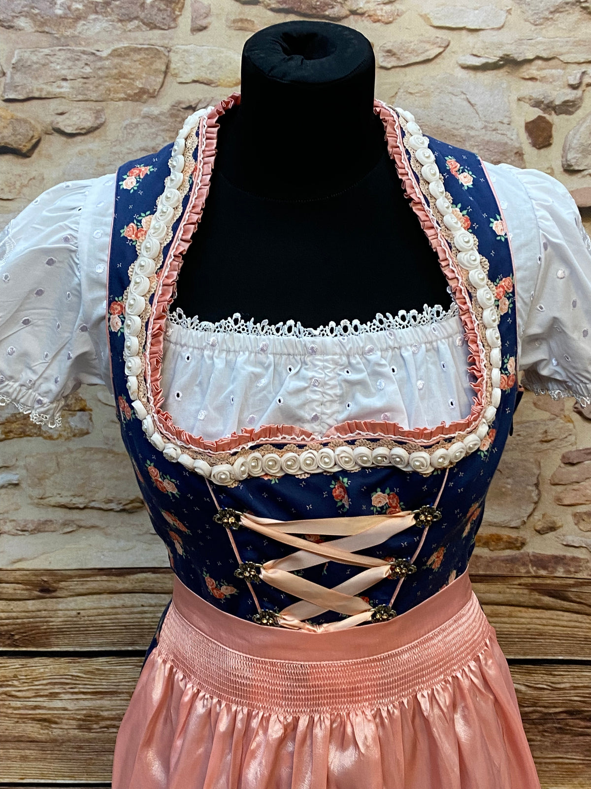 Dirndl 3-teilig Gr.38, blau, rose