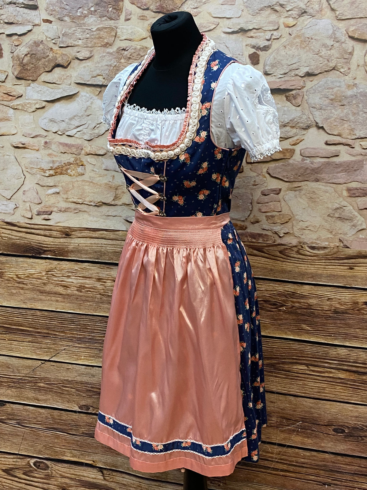 Dirndl 3-teilig Gr.38, blau, rose