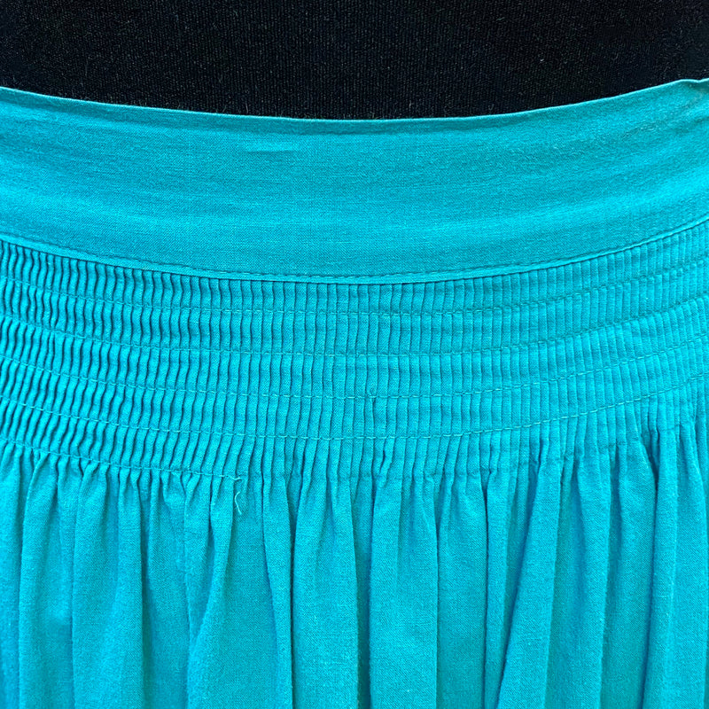 Vintage Dirndlschürze – petrol/türkis, lang mit Smokbund