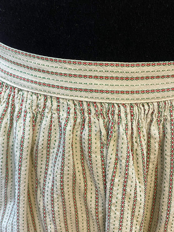 Vintage Dirndlschürze – natur/beige mit Rot-Grün-Streifen