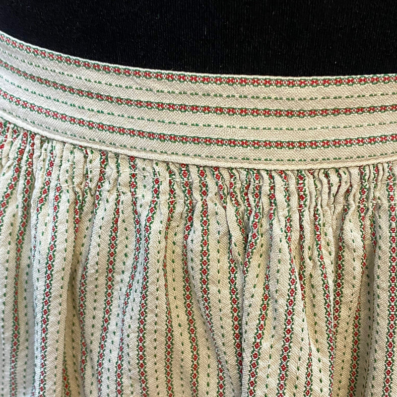 Vintage Dirndlschürze – natur/beige mit Rot-Grün-Streifen