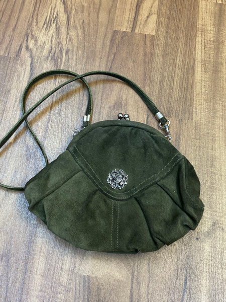 Dunkelgrüne Trachten Handtasche Vintage Damen Wildleder