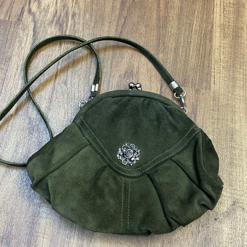 Dunkelgrüne Trachten Handtasche Vintage Damen Wildleder