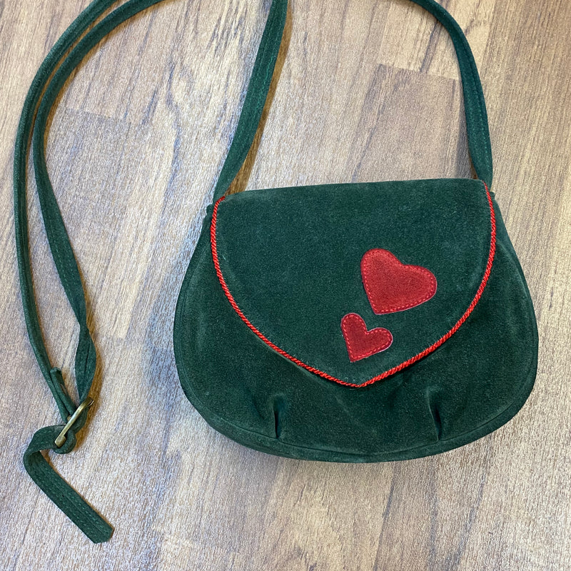 Vintage Dirndltasche Trachten Handtasche mit roten Herzaplikationen