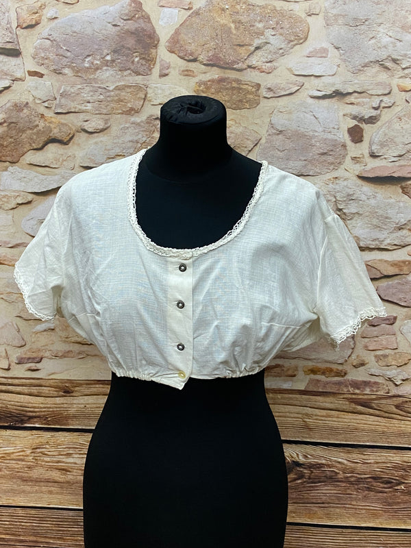 „Vintage Dirndlbluse Damen Off-White Größe 38 Vorderansicht Trachtenbluse“