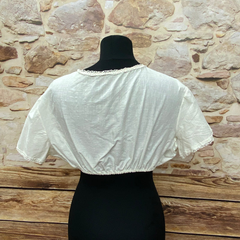 „Vintage Dirndlbluse Damen Rückansicht elastischer Bund Trachtenbluse“
