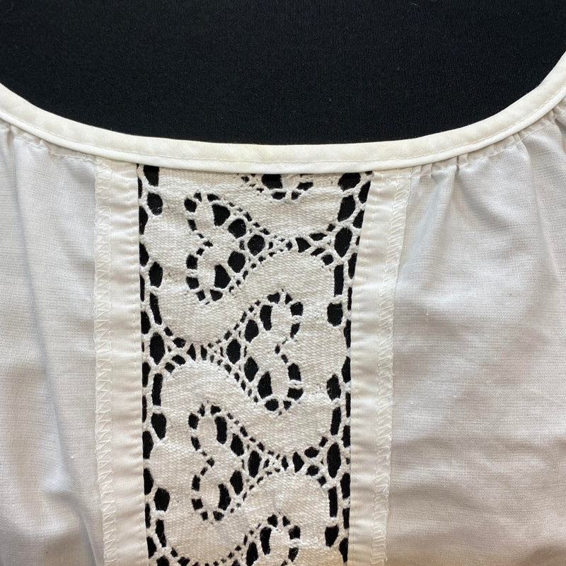 Vintage Dirndlbluse weiß mit Spitzen-Einsatz, Größe 44