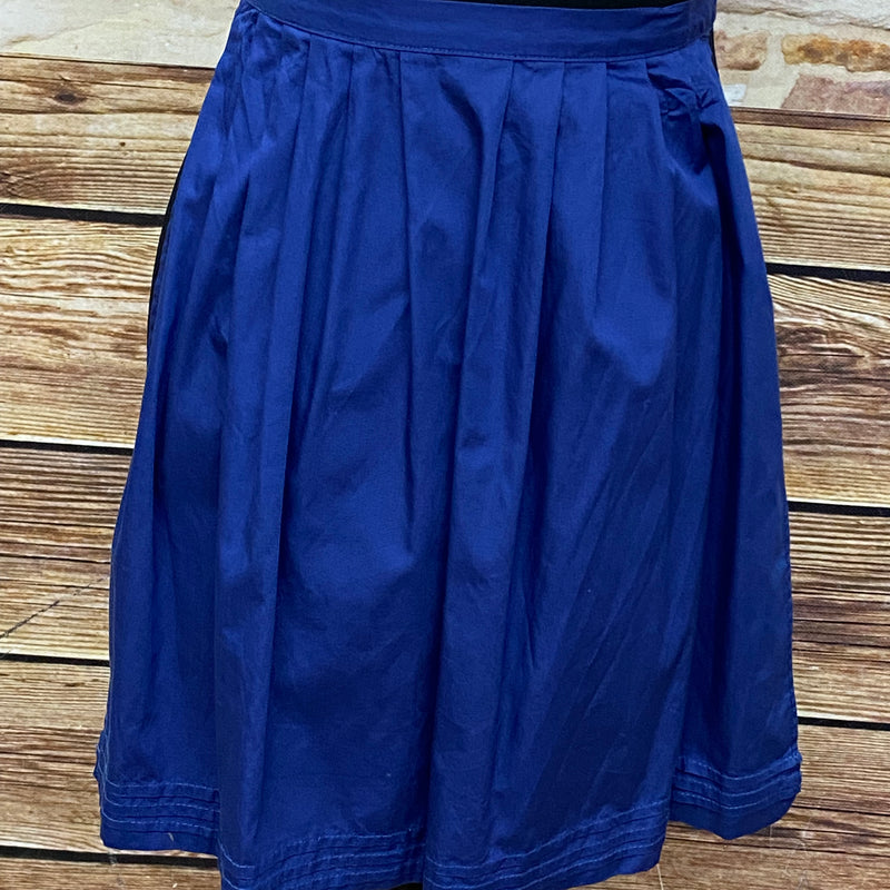 Blaue Vintage Dirndl-Schürze für Damen, unifarben, aus Baumwoll-Mischgewebe, 47 cm lang, mit Schleifenbändern, guter Zustand, secondhand.