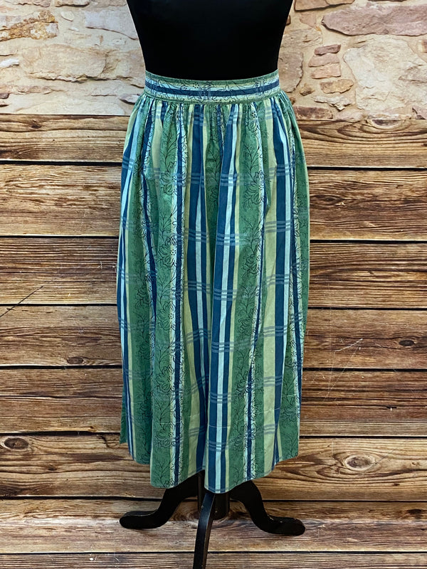 „Vintage Dirndlschürze grün blau gestreift lang Trachten Schürze Damen“