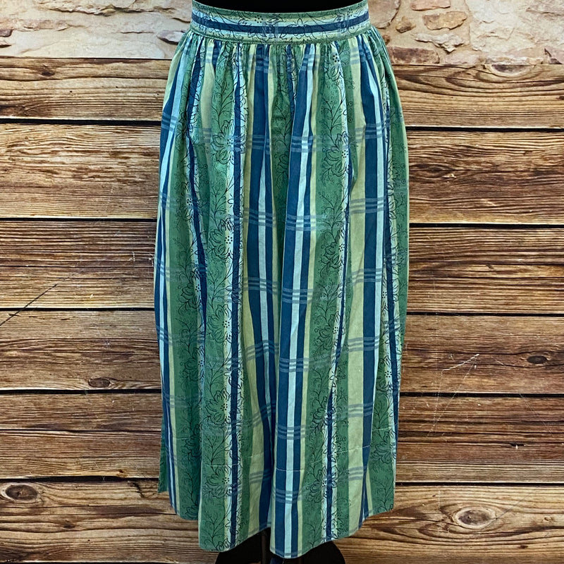 „Vintage Dirndlschürze grün blau gestreift lang Trachten Schürze Damen“