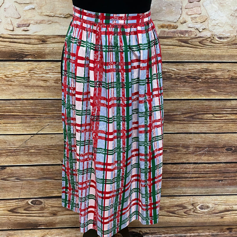 Dirndl-Schürze für Mädchen, Größe 152, kariert in Rot/Grün/Hellblau, 74 cm lang, Schleifenband, Baumwoll-Mix, vintage, sehr guter Zustand.
