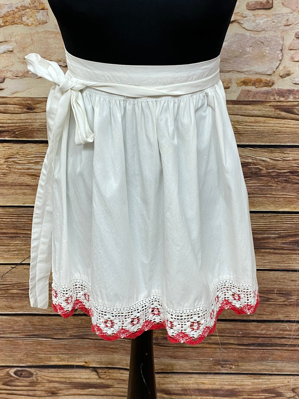 „Vintage Dirndlschürze weiß rot Spitze Trachten Schürze Damen“