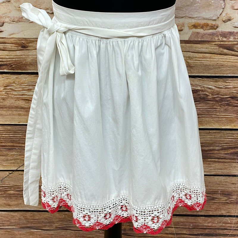 „Vintage Dirndlschürze weiß rot Spitze Trachten Schürze Damen“