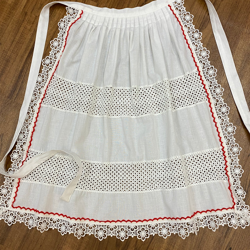 Vintage Dirndlschürze weiß mit rot 59 cm, Gr.34