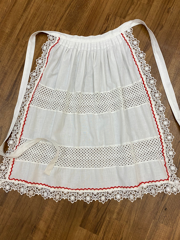 Vintage Dirndlschürze weiß mit rot 59 cm, Gr.34