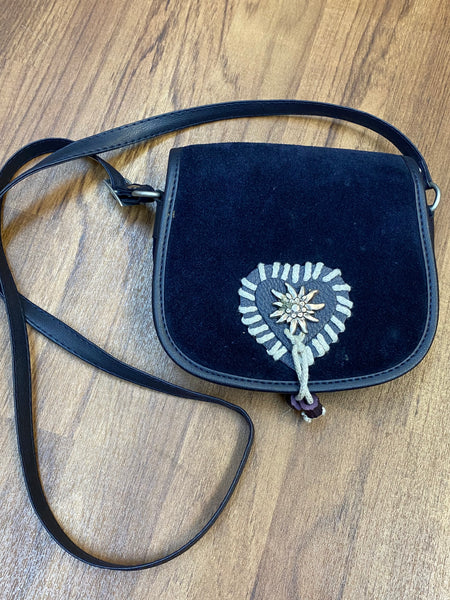 Wildledertasche Trachtentasche Dirndl dunkelblau, Wildleder Vintage