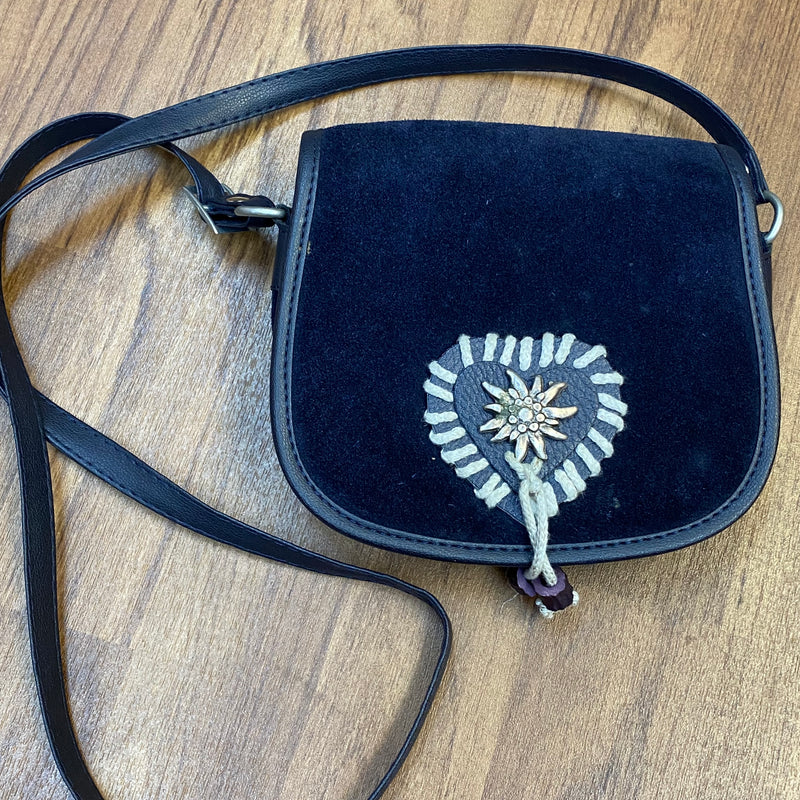 Wildledertasche Trachtentasche Dirndl dunkelblau, Wildleder Vintage