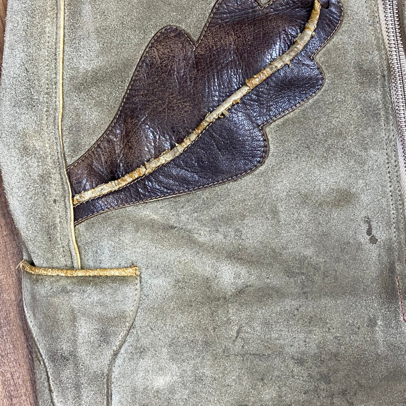 Kurze Trachten Lederhose Pfadfinder Vintage mit braunen Eichenlaub  Gr.54