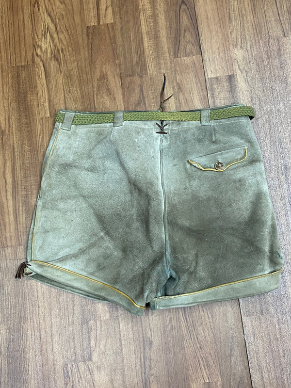 Kurze Trachten Lederhose Pfadfinder Vintage mit braunen Eichenlaub  Gr.54