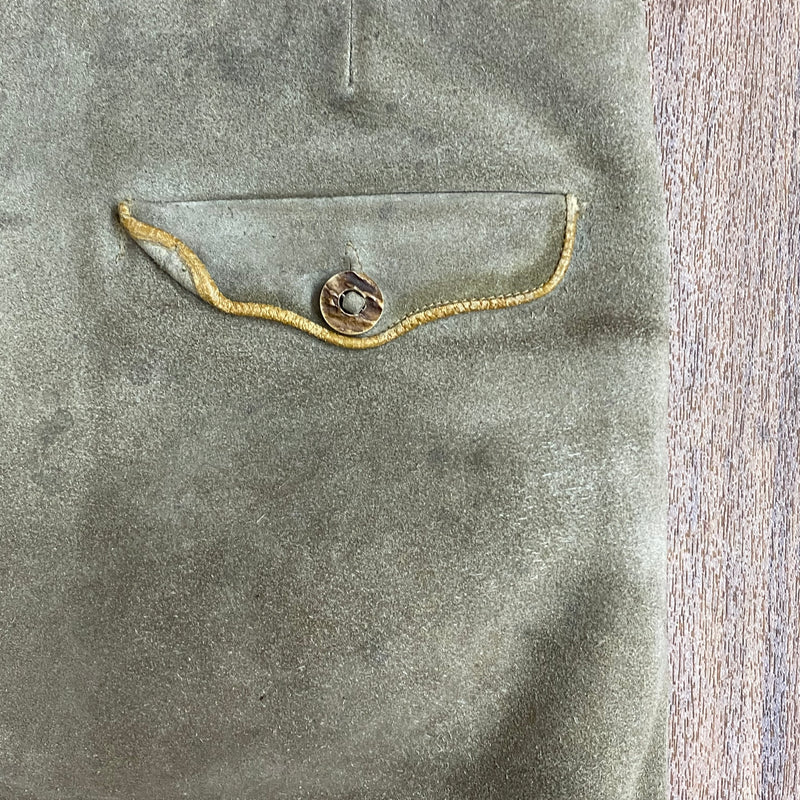 Kurze Trachten Lederhose Pfadfinder Vintage mit braunen Eichenlaub  Gr.54