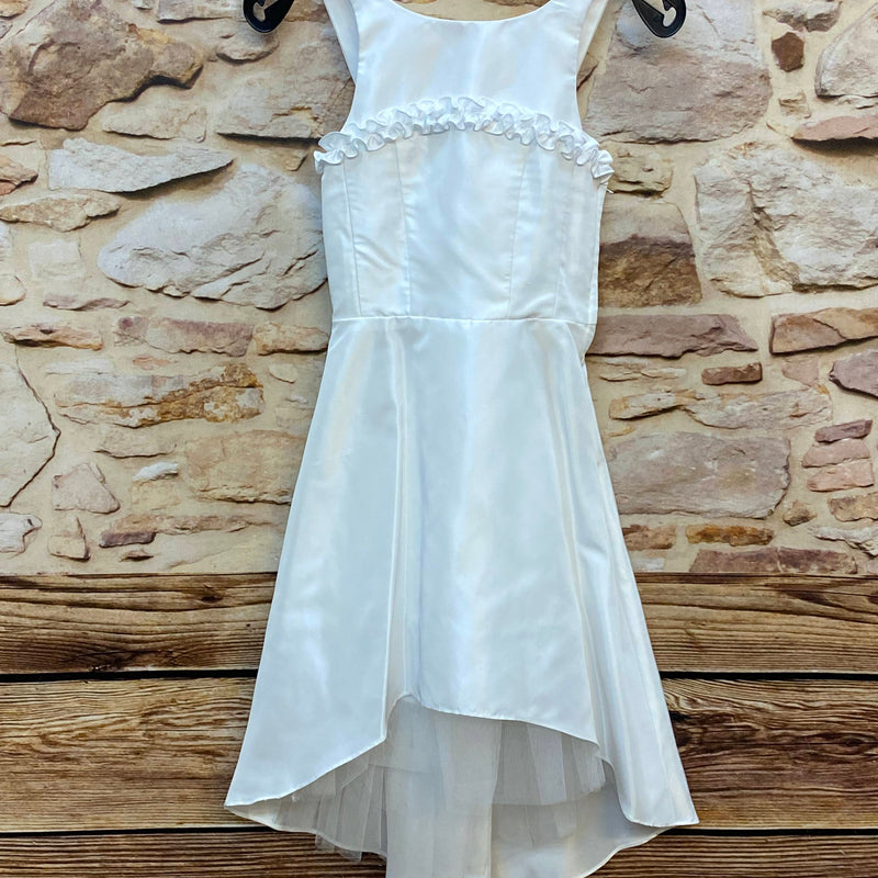 Kommunionkleid Mädchen Gr. 128 Weiß – Vokuhila mit Bolero & Tüll