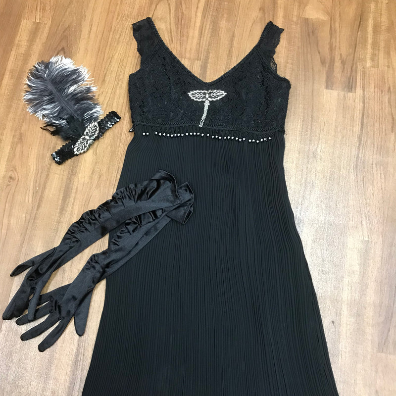Hochwertiges Flapperkleid 20er Jahre Mode, Charlestonkleid Gr.34 schwarz