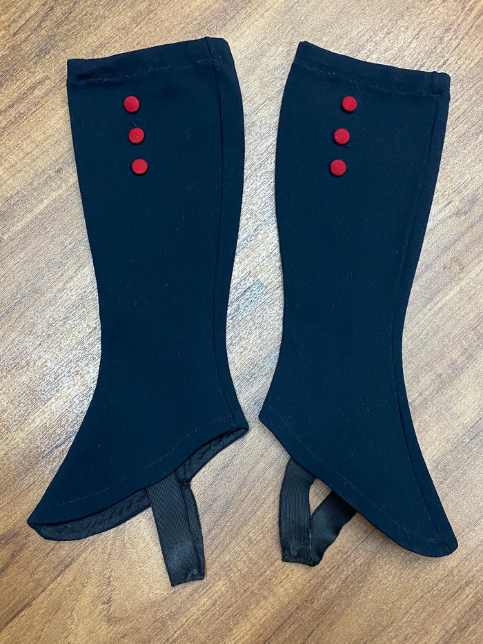 Stulpenstiefel, Gamaschen, viktorianisch, Damen-Überzieher, schwarz mit roten Knöpfen