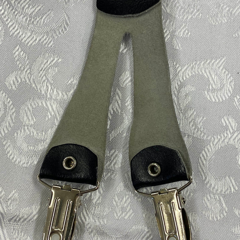 „Blaue Vintage Hosenträger mit Paisley-Muster, Metallclips und schwarzem Rückenstück“