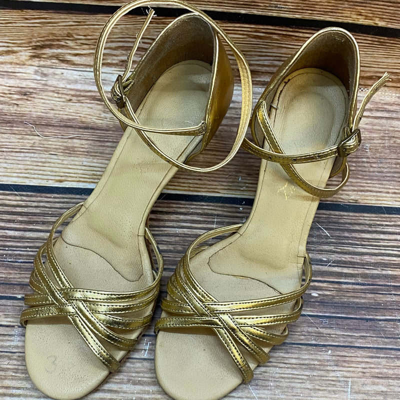 „Goldene Tanzsandalen Damen Größe 38 mit Riemchen Vintage Stil“