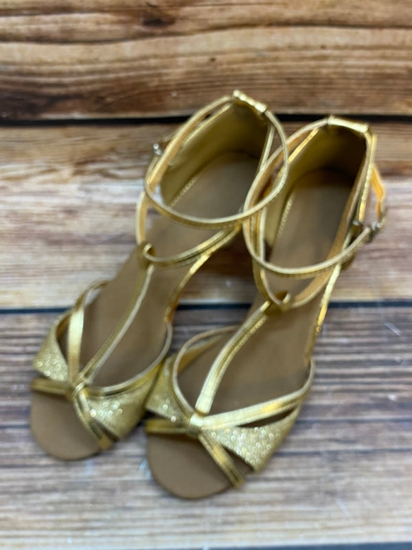 „Goldene Tanzschuhe Damen Größe 39 mit Glitzer Riemchen Vintage Stil“